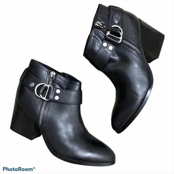 Marc Fisher Western Black Leather Boots Block Heel - Picture 12 of 13